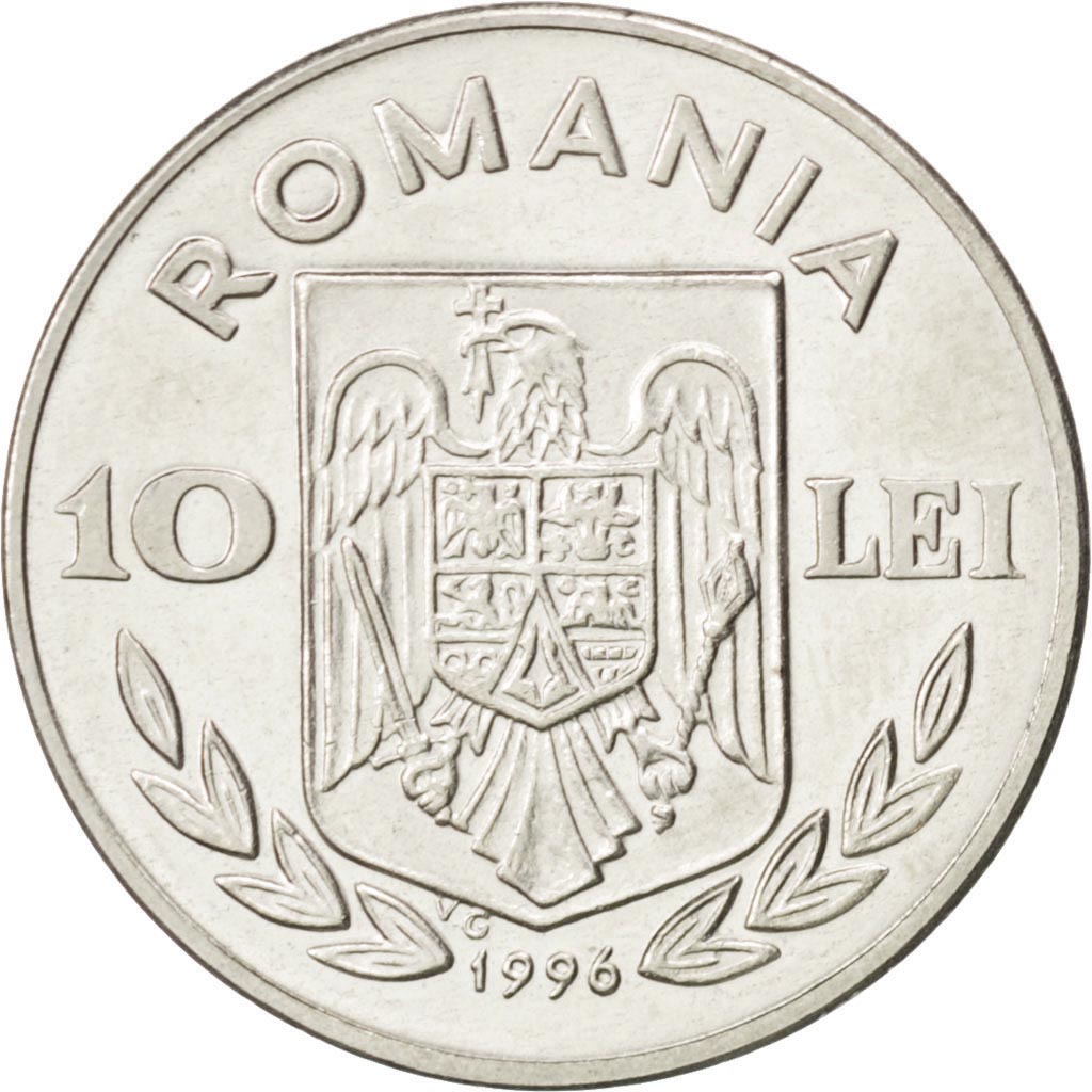 Coin, Romania, 10 Lei, 1996, MS(63), Nickel plated steel, KM:123