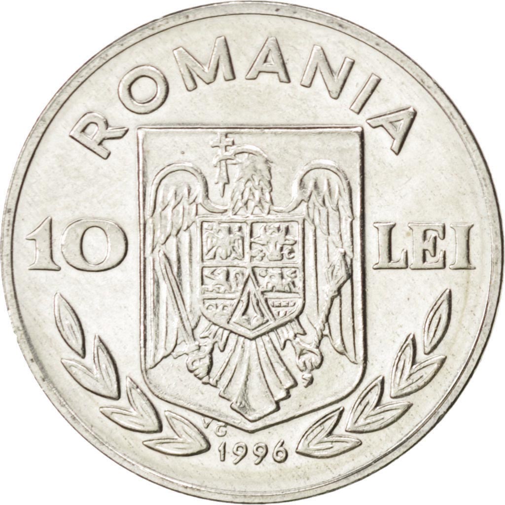 Coin, Romania, 10 Lei, 1996, MS(63), Nickel plated steel, KM:122