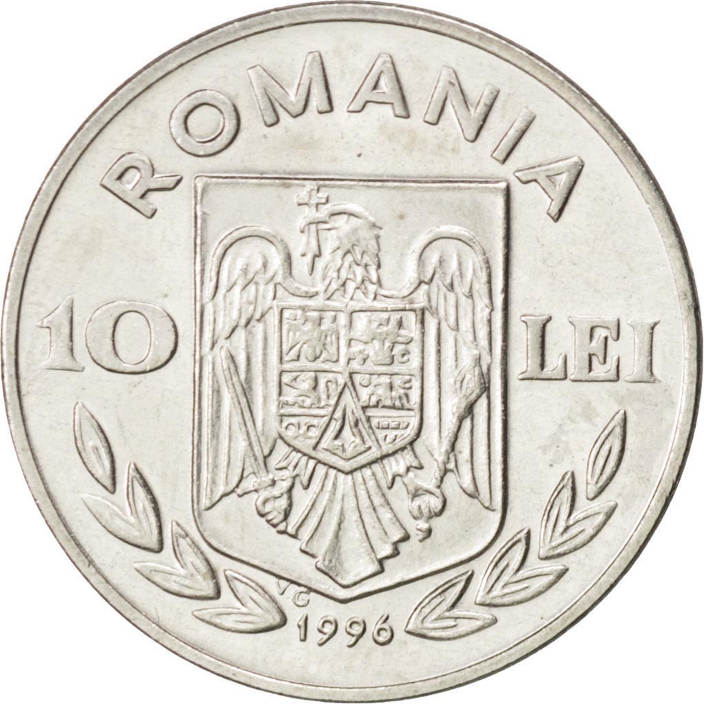 Coin, Romania, 10 Lei, 1996, MS(63), Nickel plated steel, KM:120
