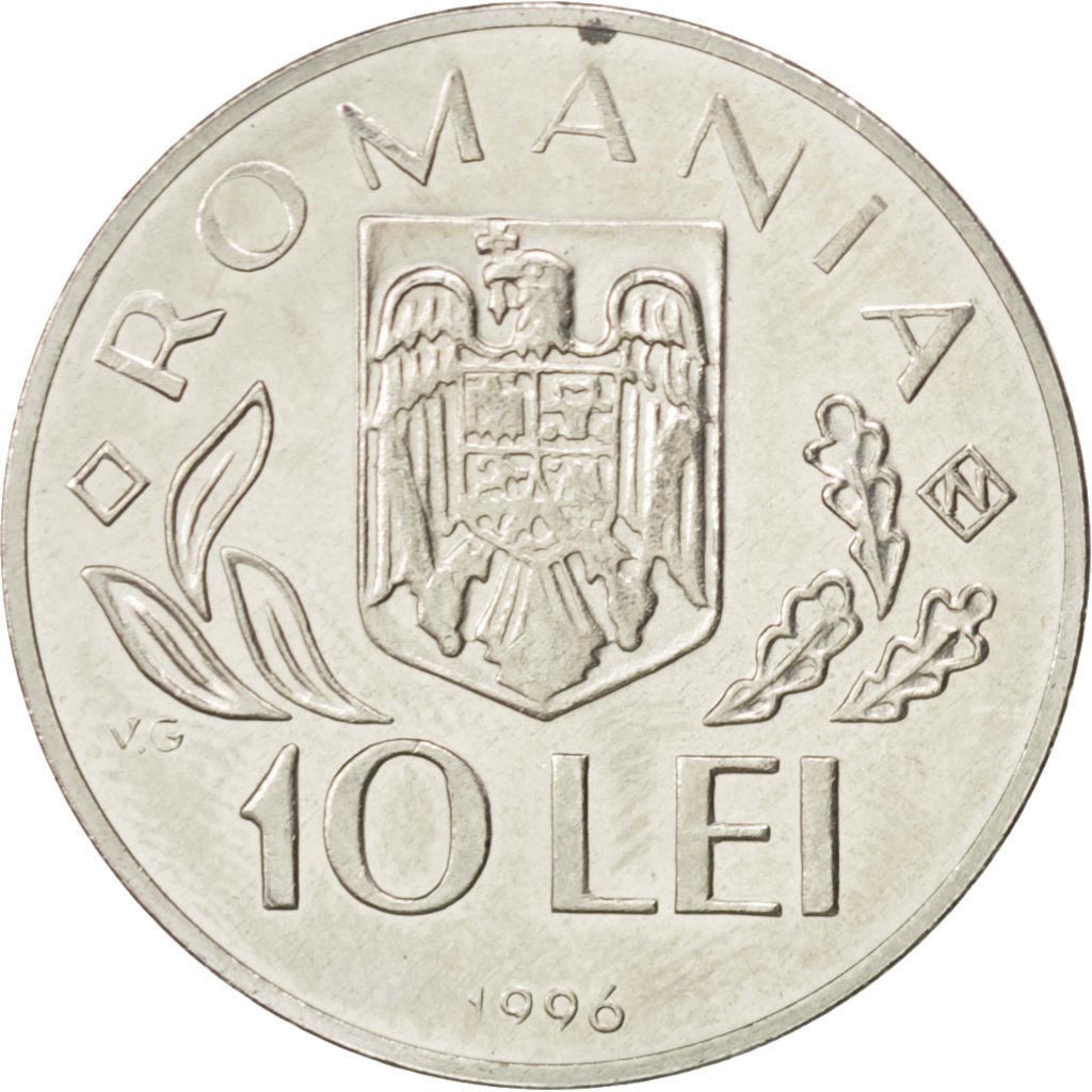 ROMANIA, 10 Lei, 1996, Bucharest, KM #126, MS(63), Nickel Plated Steel, 4.72