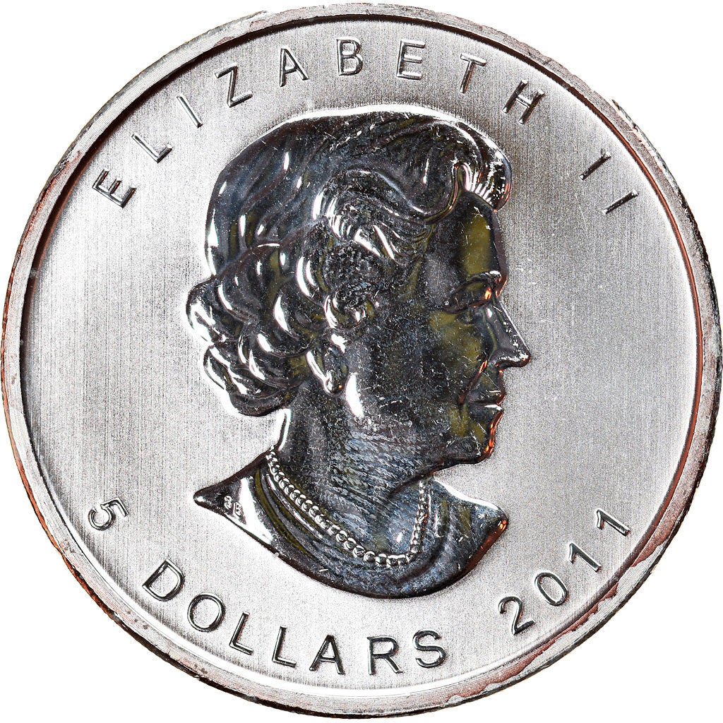 Coin, Canada, Elizabeth II, Maple Leaf, 5 Dollars, 2011, 1 Oz, MS(63), Silver
