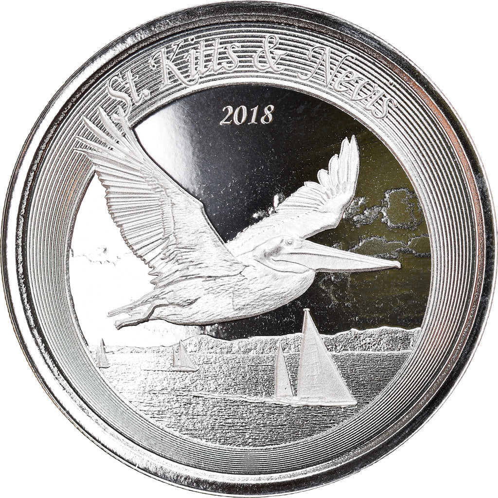 Coin, SAINT KITTS & NEVIS, Brown Pelican, 2 Dollars, 2018, 1 Oz, MS(65-70)