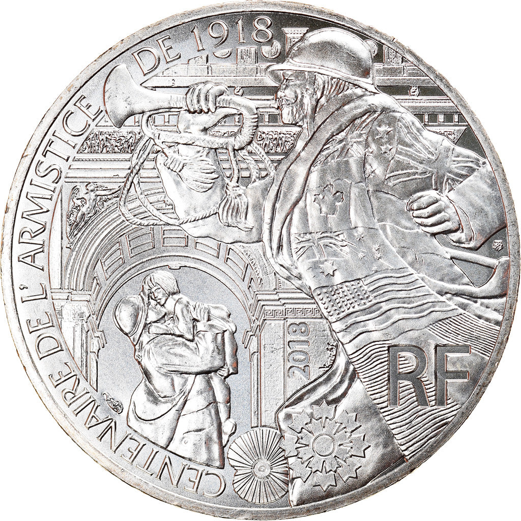 France, 10 Euro, Centenaire de l'Armistice, 2018, MS(64), Silver
