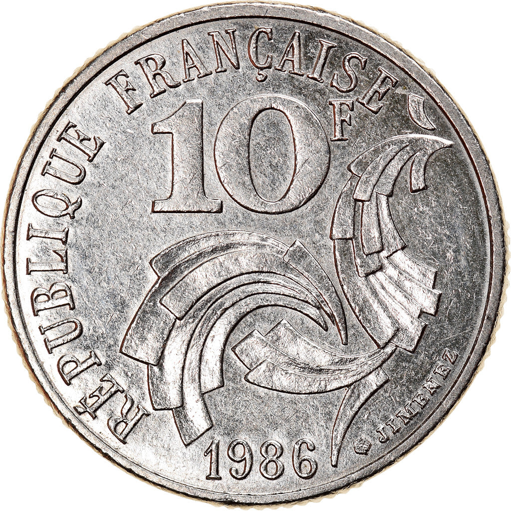 Münze, Frankreich, Jimenez, 10 Francs, 1986, Variety, SS+, Nickel, KM:959