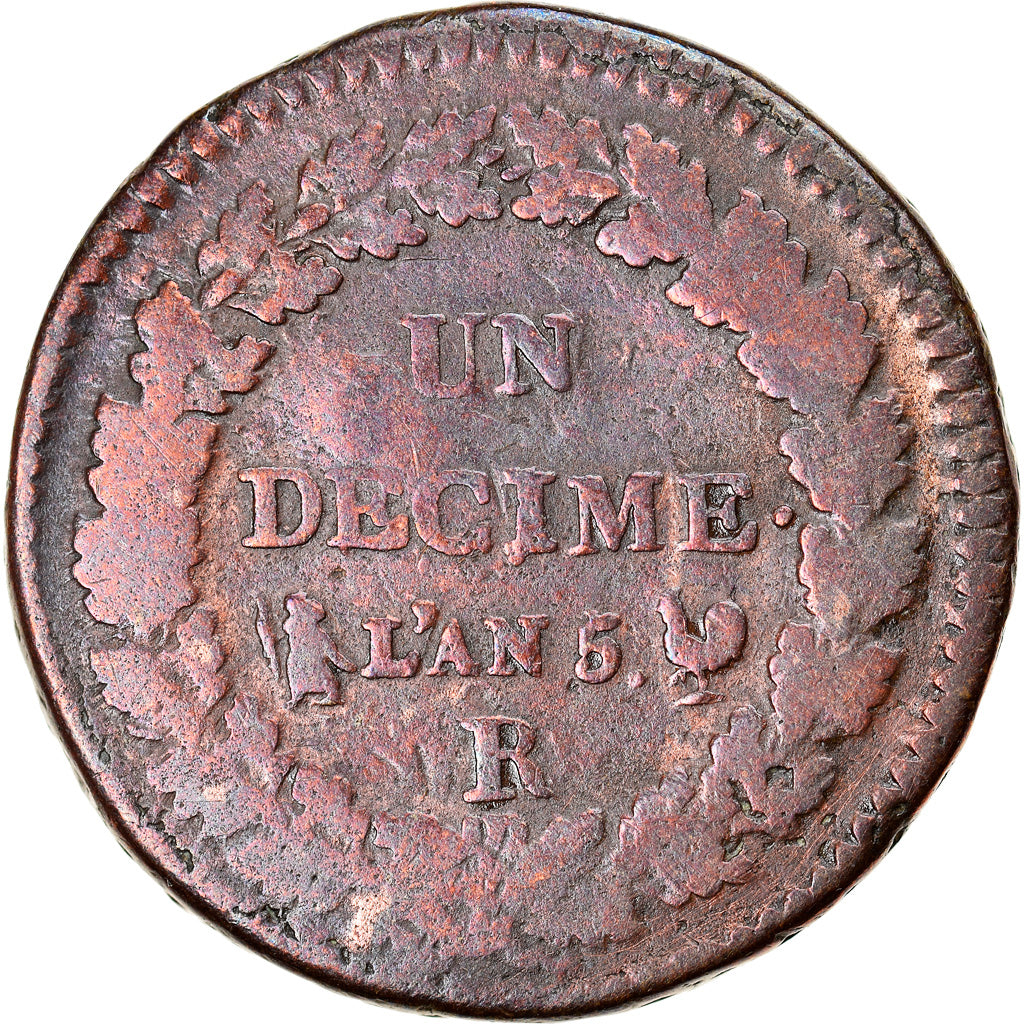 Moneta, Francia, Dupré, Decime, AN 5, Orléans, MB, Bronzo, Gadoury:187