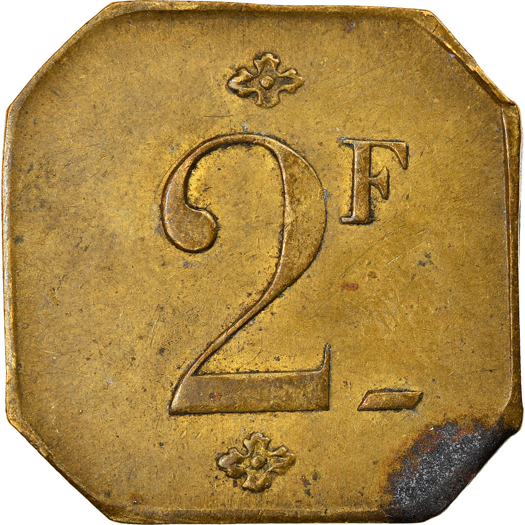Coin, France, Brasserie Centrale Demeuse, 2 Francs, EF(40-45), Brass