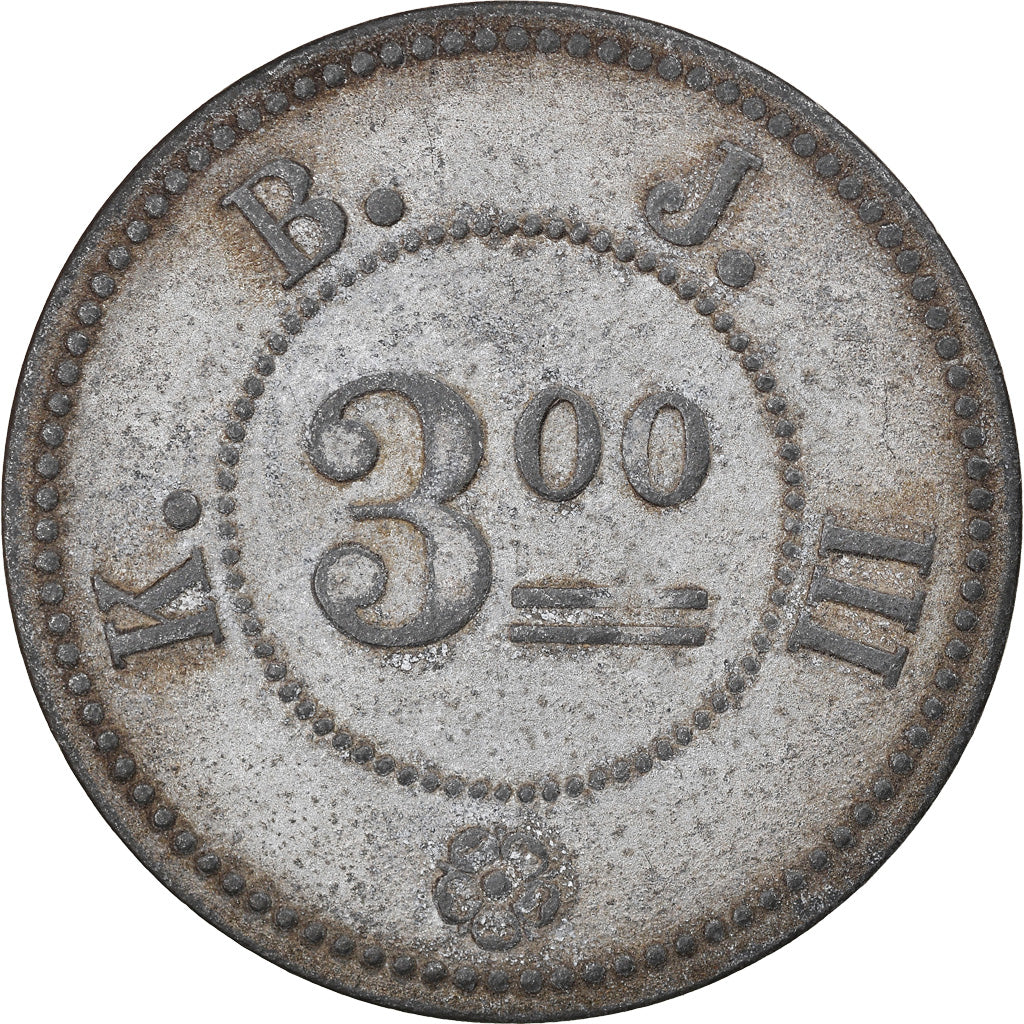 Monnaie, Allemagne, K.B.J. III - POW Camp, Buer in Westfalen, 3 Mark, TTB, Zinc