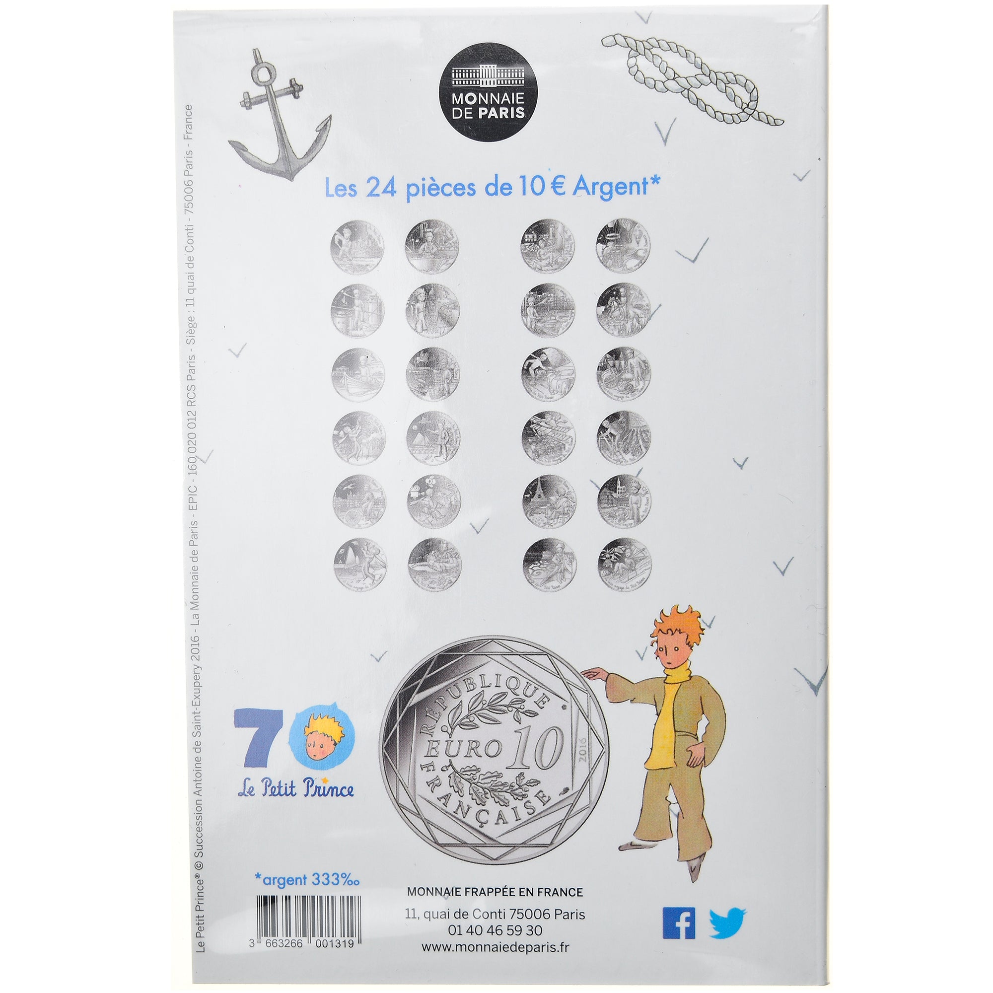 Francja, Monnaie de Paris, 10 Euro, Le Petit Prince (fait de la voile), 2016