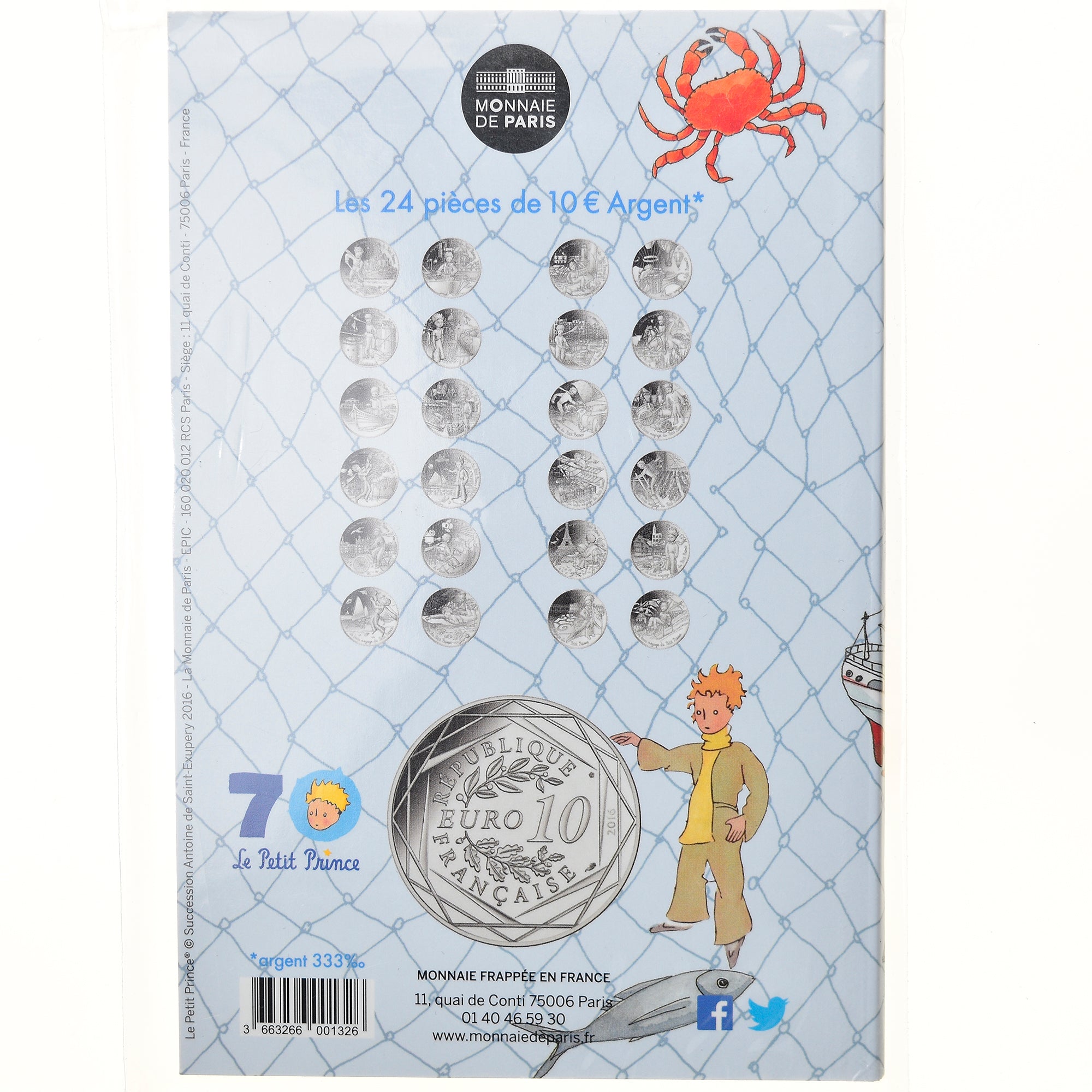 França, Monnaie de Paris, 10 Euro, Le Petit Prince revient de la pêche, 2016