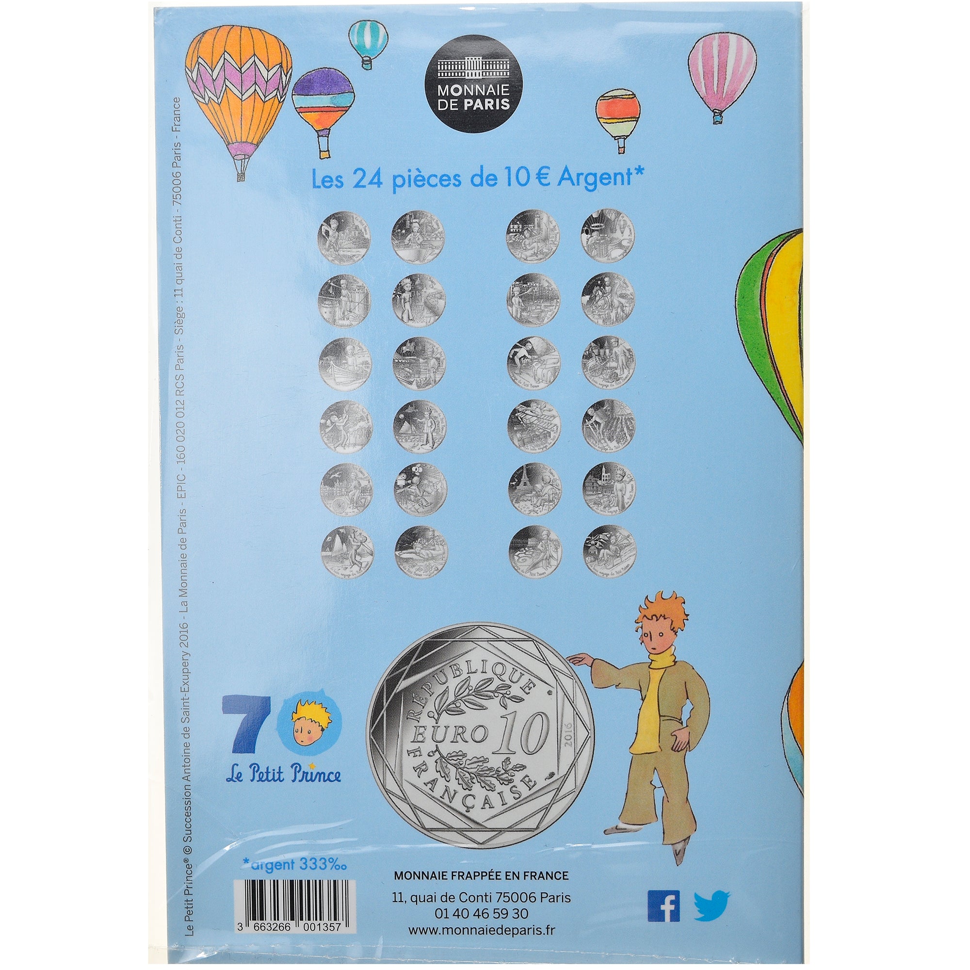 Frankreich, Monnaie de Paris, 10 Euro, Le Petit Prince en montgolfière, 2016