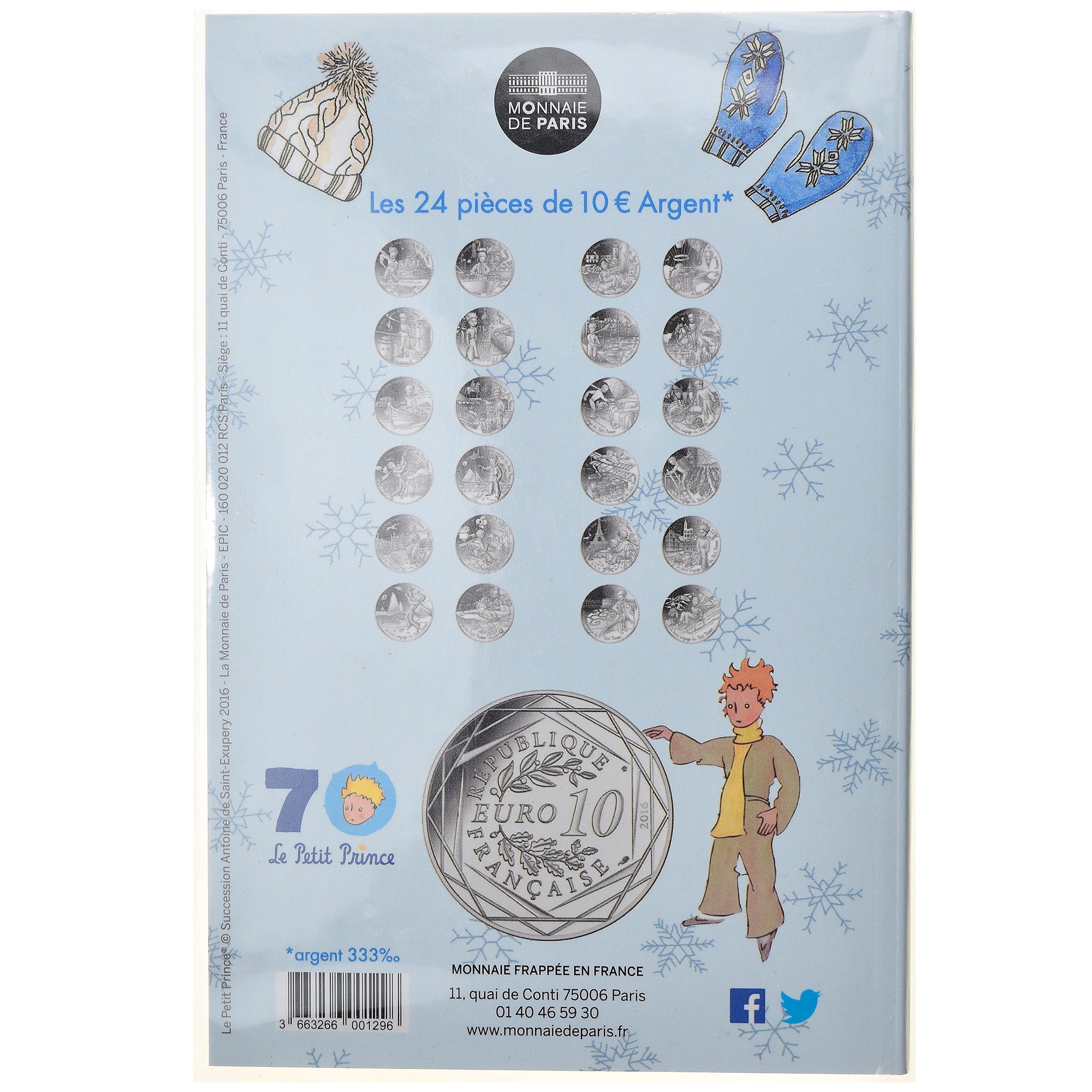 France, Monnaie de Paris, 10 Euro, Le Petit Prince (fait de la luge), 2016, FDC