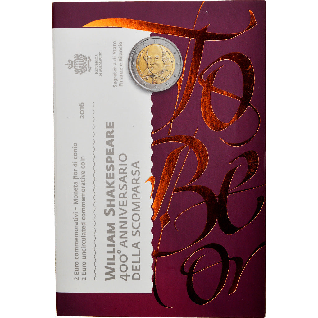 San Marino, 2 Euro, William Shakespeare, 400th anniversary, 2016, MS(65-70)