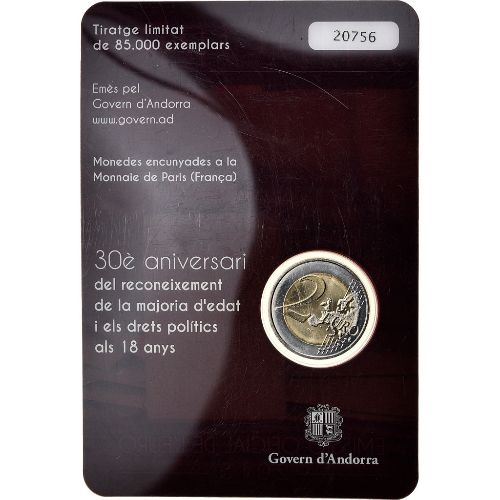 Andorra, 2 Euro, 30 Years of Political Rights, 2015, MS(65-70), Bi-Metallic