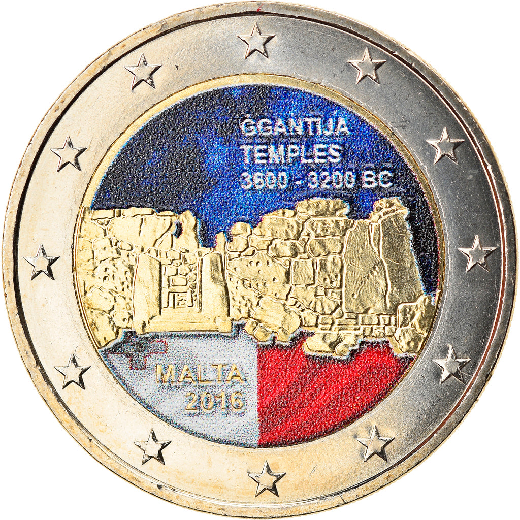 Malta, 2 Euro, Ggantija Temples, 2016, Colourized, MS(60-62), Bi-Metallic
