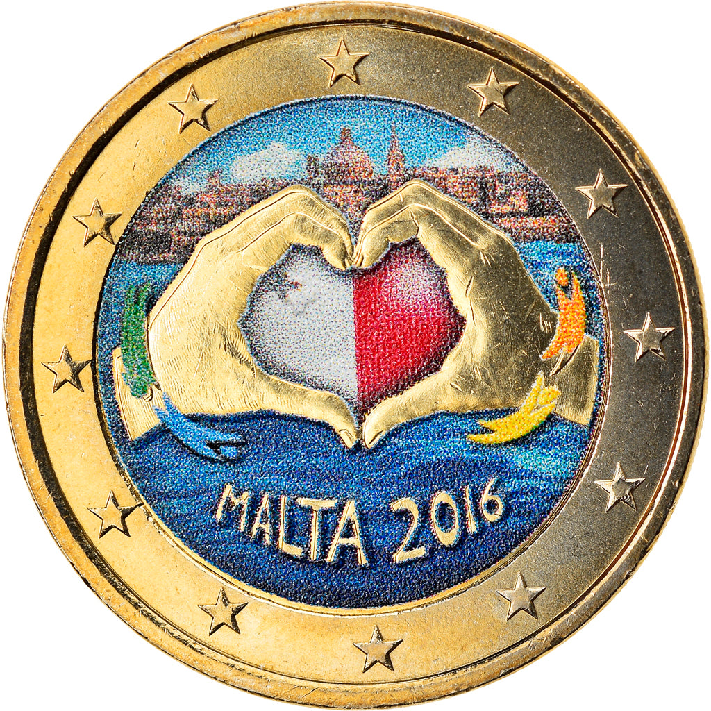 Malta, 2 Euro, Children and solidarity, 2016, Colourized, SPL, Bi-metallico