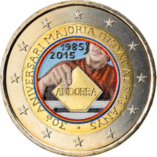 Andorra, 2 Euro, 30 Years of Political Rights, 2015, Colourized, SC, Bimetálico