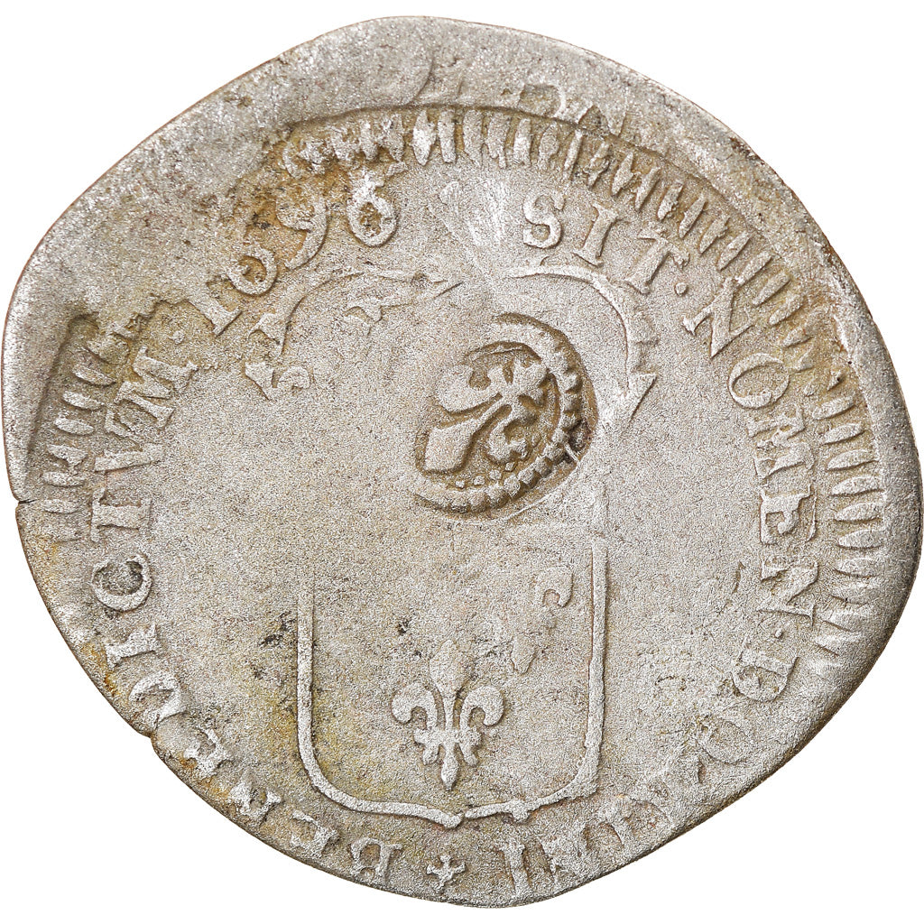 Coin, France, Louis XIV, Quinzain aux 8 L, 1696, Lille, Rare, VF(20-25), Billon