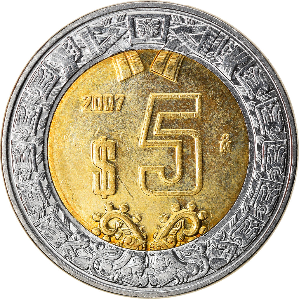 Coin, Mexico, 5 Pesos, 2007, Mexico City, MS(60-62), Bi-Metallic, KM:605