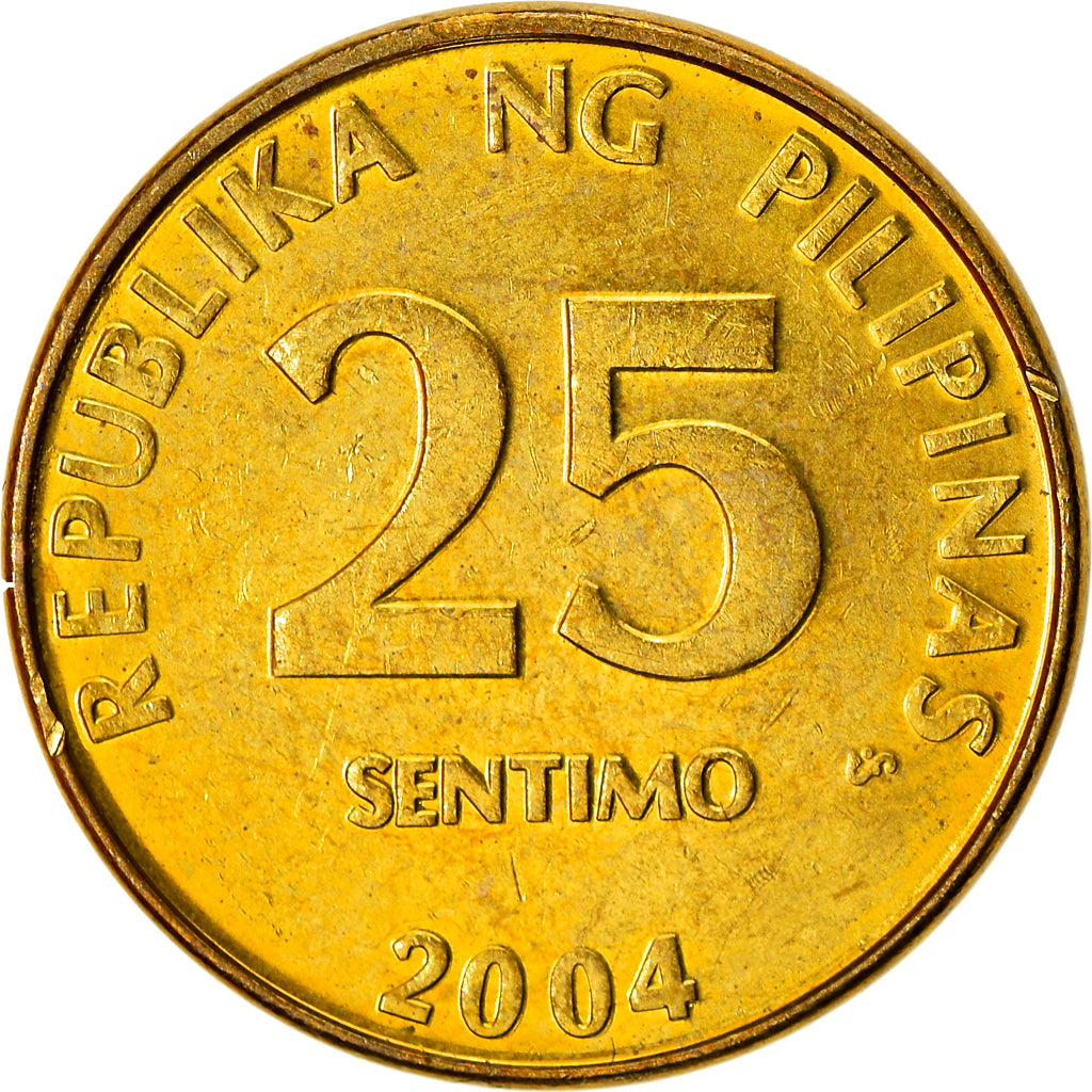 Moneda, Filipinas, 25 Sentimos, 2004, MBC+, Latón chapado en acero, KM:271a