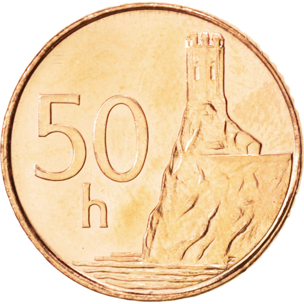 SLOVAKIA, 50 Halierov, 2004, KM #35, MS(63), Copper Plated Steel, 18.75, 2.78