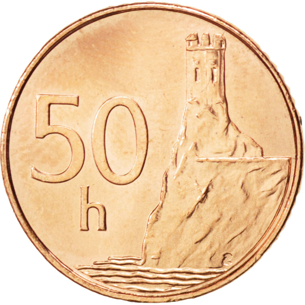 SLOVAKIA, 50 Halierov, 2007, KM #35, MS(63), Copper Plated Steel, 18.75, 2.85