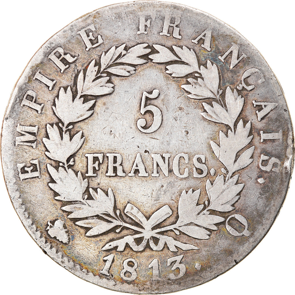 Moneta, Francia, Napoléon I, 5 Francs, 1813, Perpignan, MB, Argento, KM:694.12