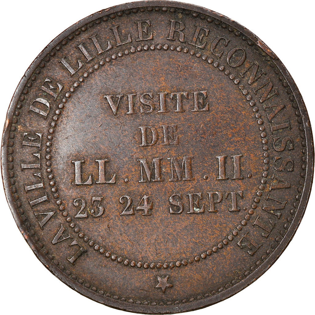 França, Token, Napoléon III, Visite impériale à Lille, 1853, Module de 10