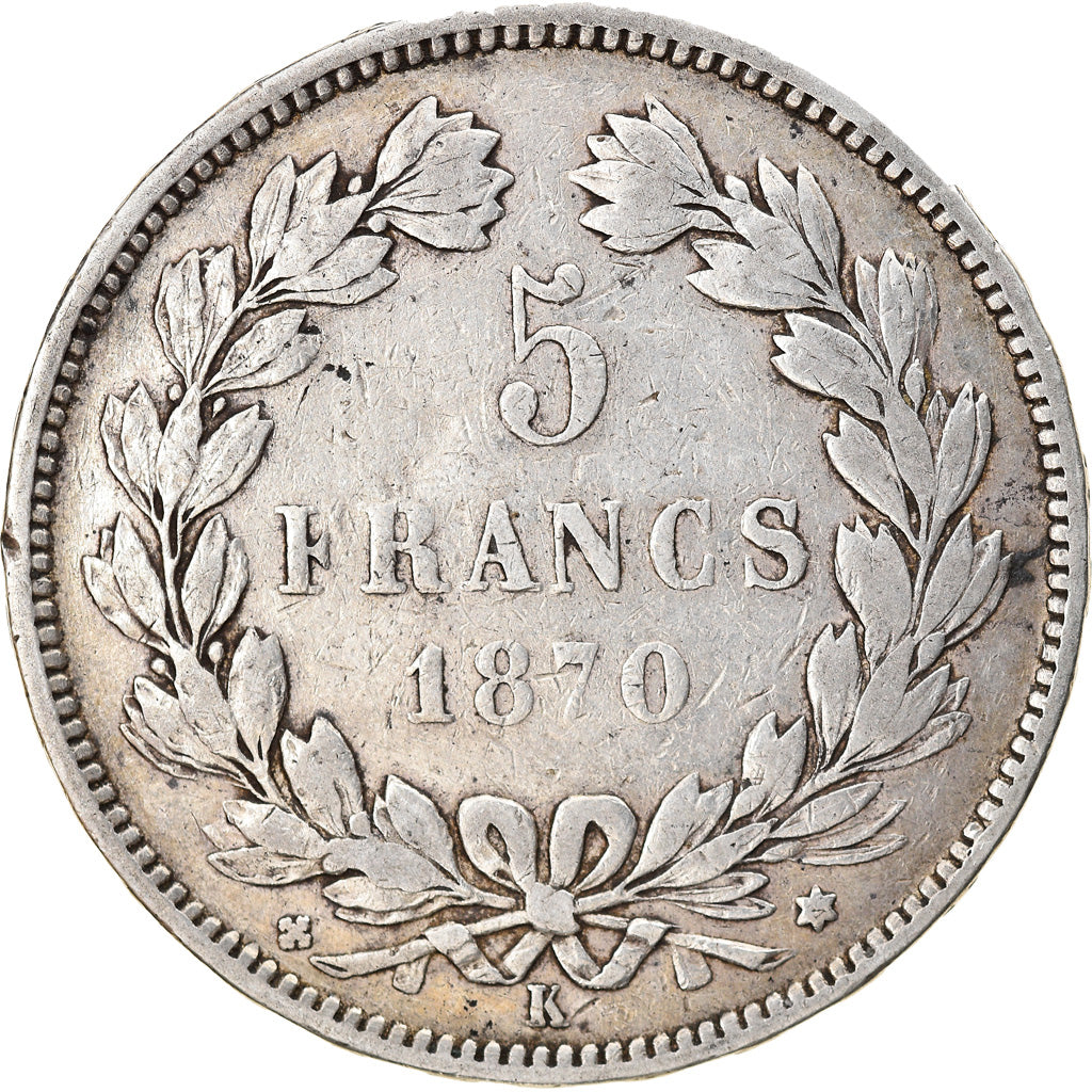 Moneta, Francia, Cérès, 5 Francs, 1870, Bordeaux, MB+, Argento, KM:818.2