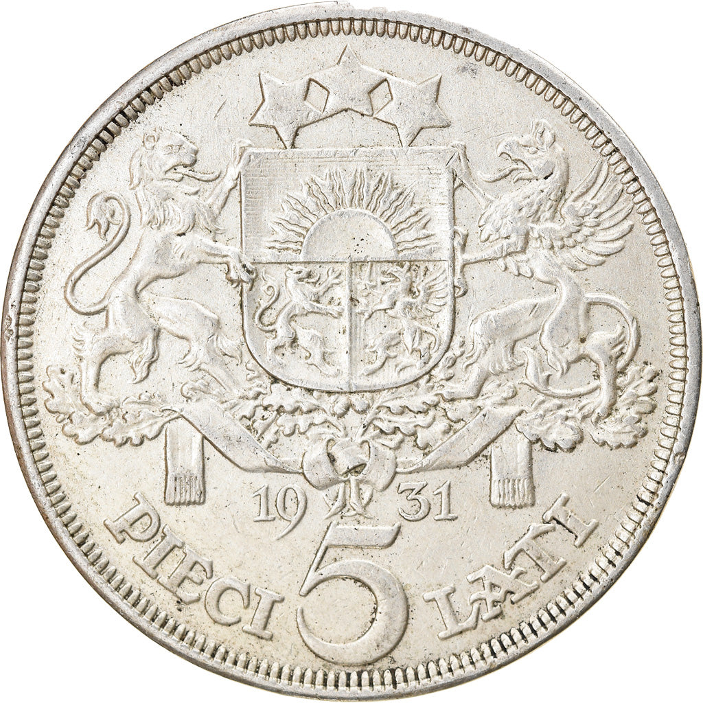 Coin, Latvia, 5 Lati, 1931, EF(40-45), Silver, KM:9