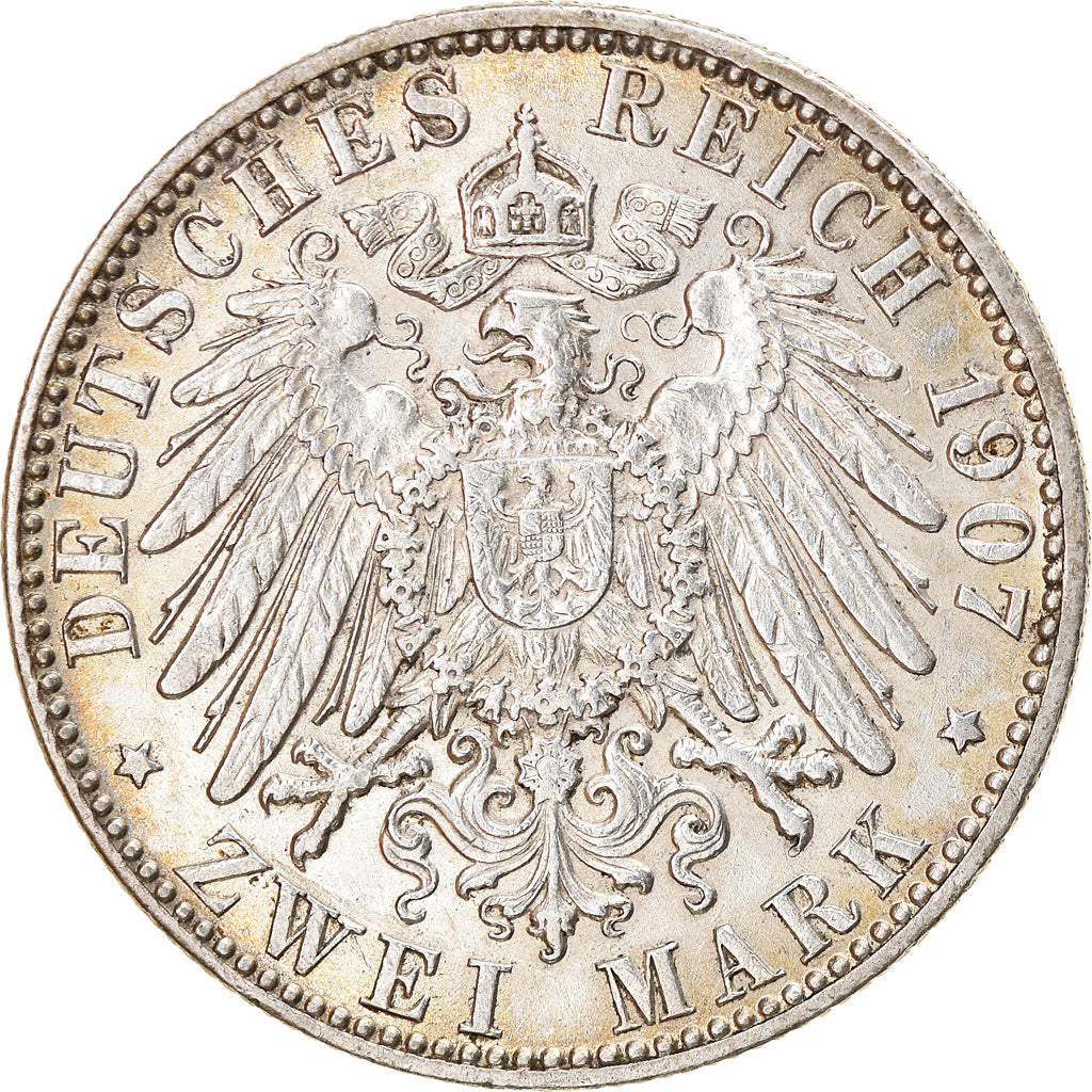 Coin, German States, HAMBURG, 2 Mark, 1907, Hamburg, AU(50-53), Silver, KM:612