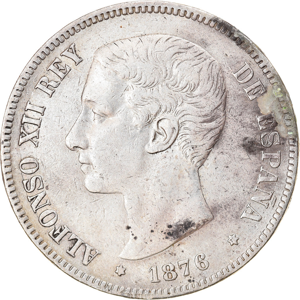 Coin, Spain, Alfonso XII, 5 Pesetas, 1876, Madrid, VF(30-35), Silver, KM:671