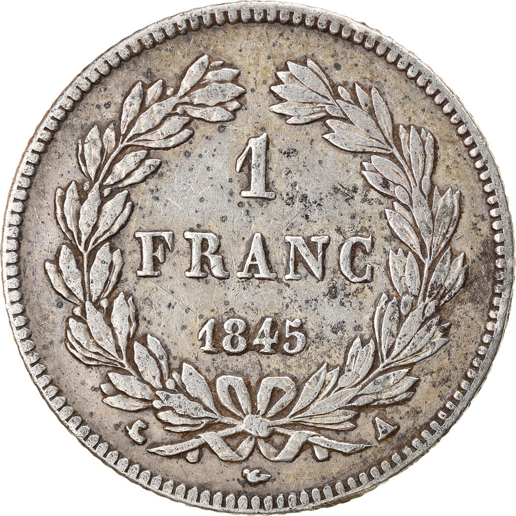 Moneda, Francia, Louis-Philippe, Franc, 1845, Paris, BC+, Plata, KM:748.1