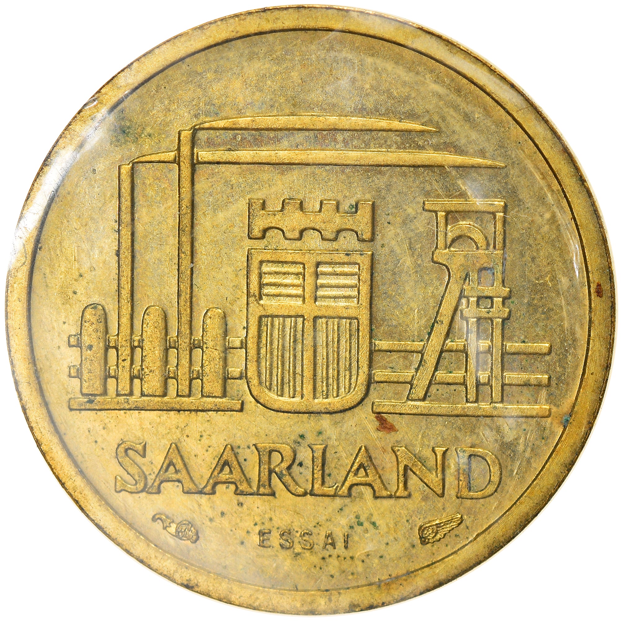 Coin, SAARLAND, 10 Franken, 1954, Paris, ESSAI, MS(65-70), Aluminum-Bronze