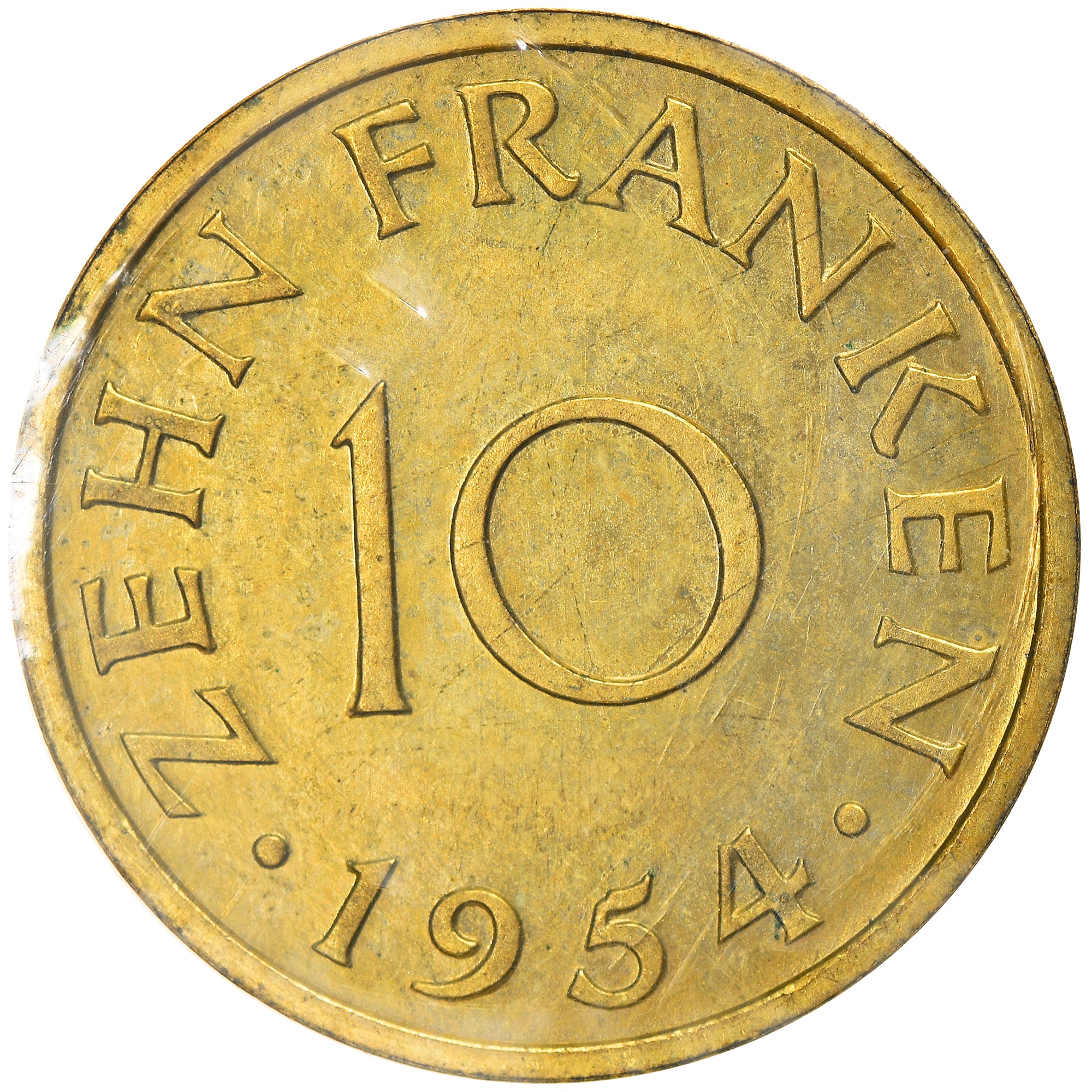 Coin, SAARLAND, 10 Franken, 1954, Paris, ESSAI, MS(65-70), Aluminum-Bronze