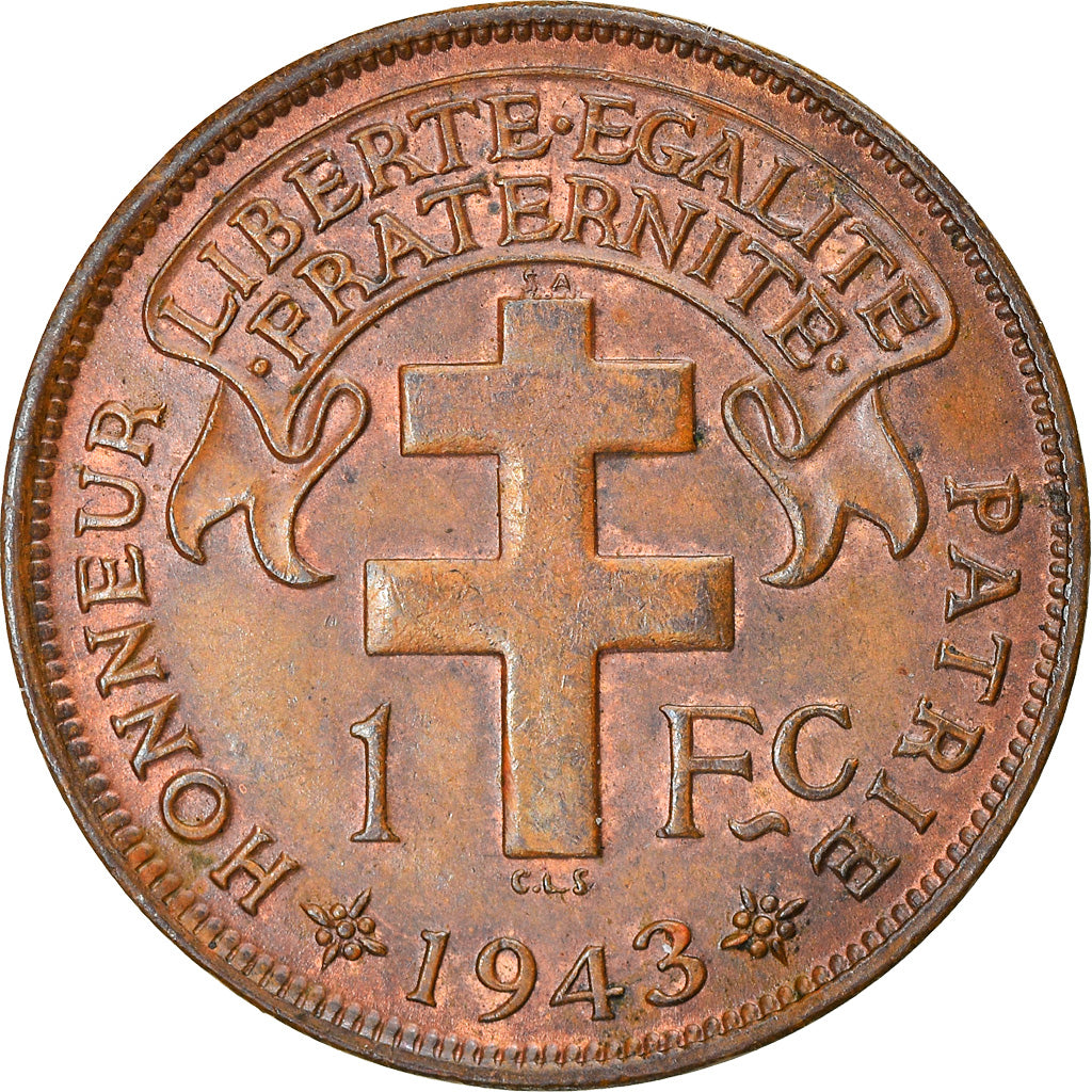 Coin, Cameroon, Franc, 1943, Pretoria, AU(55-58), Bronze, KM:5