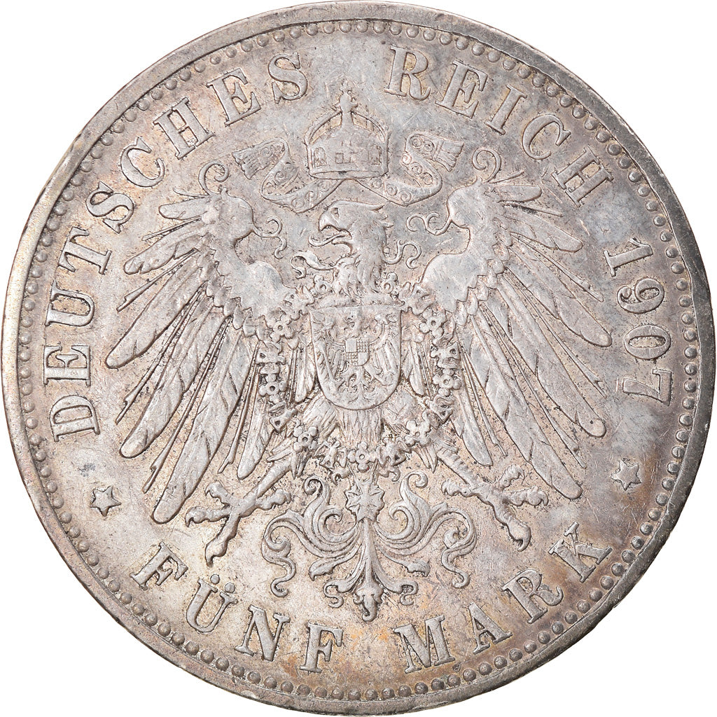 Coin, German States, PRUSSIA, Wilhelm II, 5 Mark, 1907, Berlin, EF(40-45)