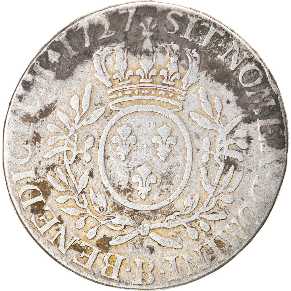 Coin, France, Louis XV, Ecu aux branches d'olivier, 1727, Rouen, VF(20-25)