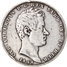 Moeda, ESTADOS ITALIANOS, SARDINIA, Carlo Alberto, 5 Lire, 1848, Genoa