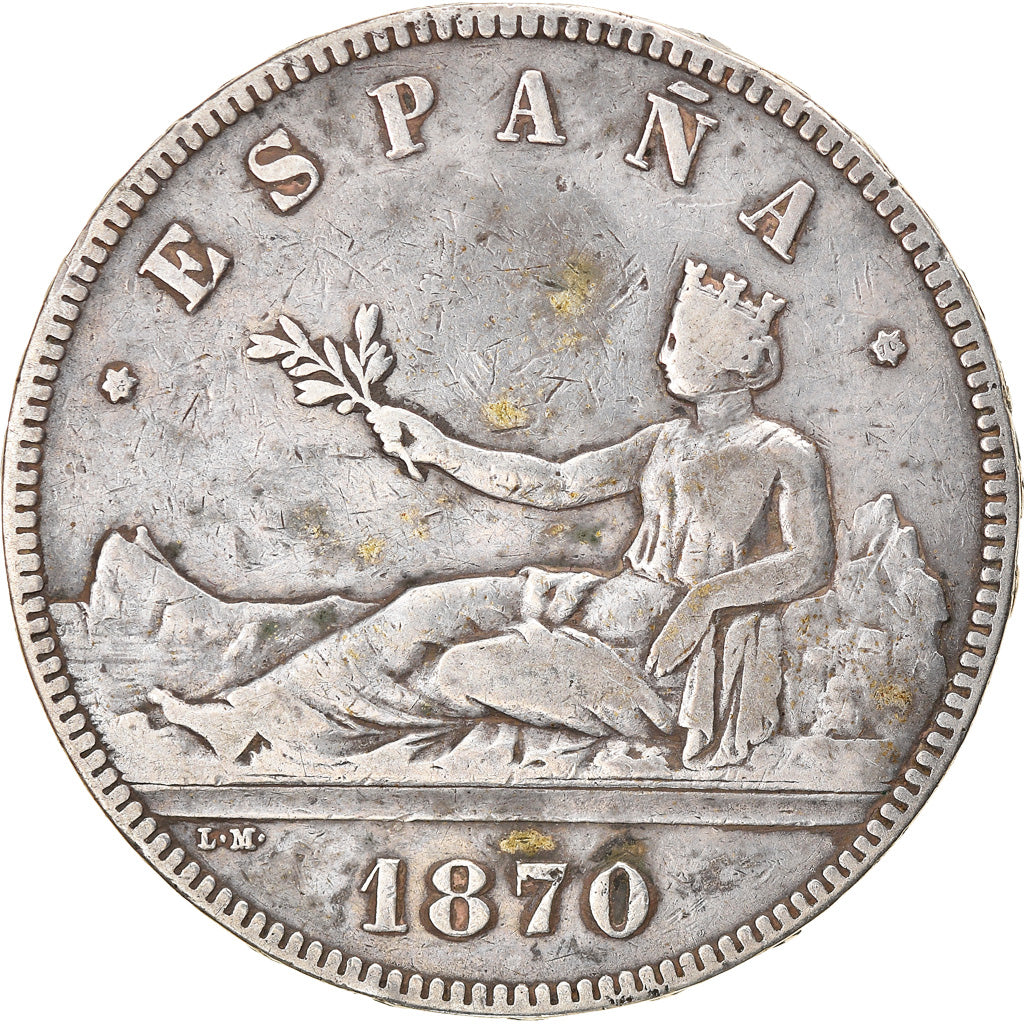 Coin, Spain, Provisional Government, 5 Pesetas, 1870, VF(30-35), Silver, KM:655