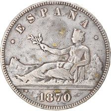 Moneda, España, Provisional Government, 5 Pesetas, 1870, BC+, Plata, KM:655