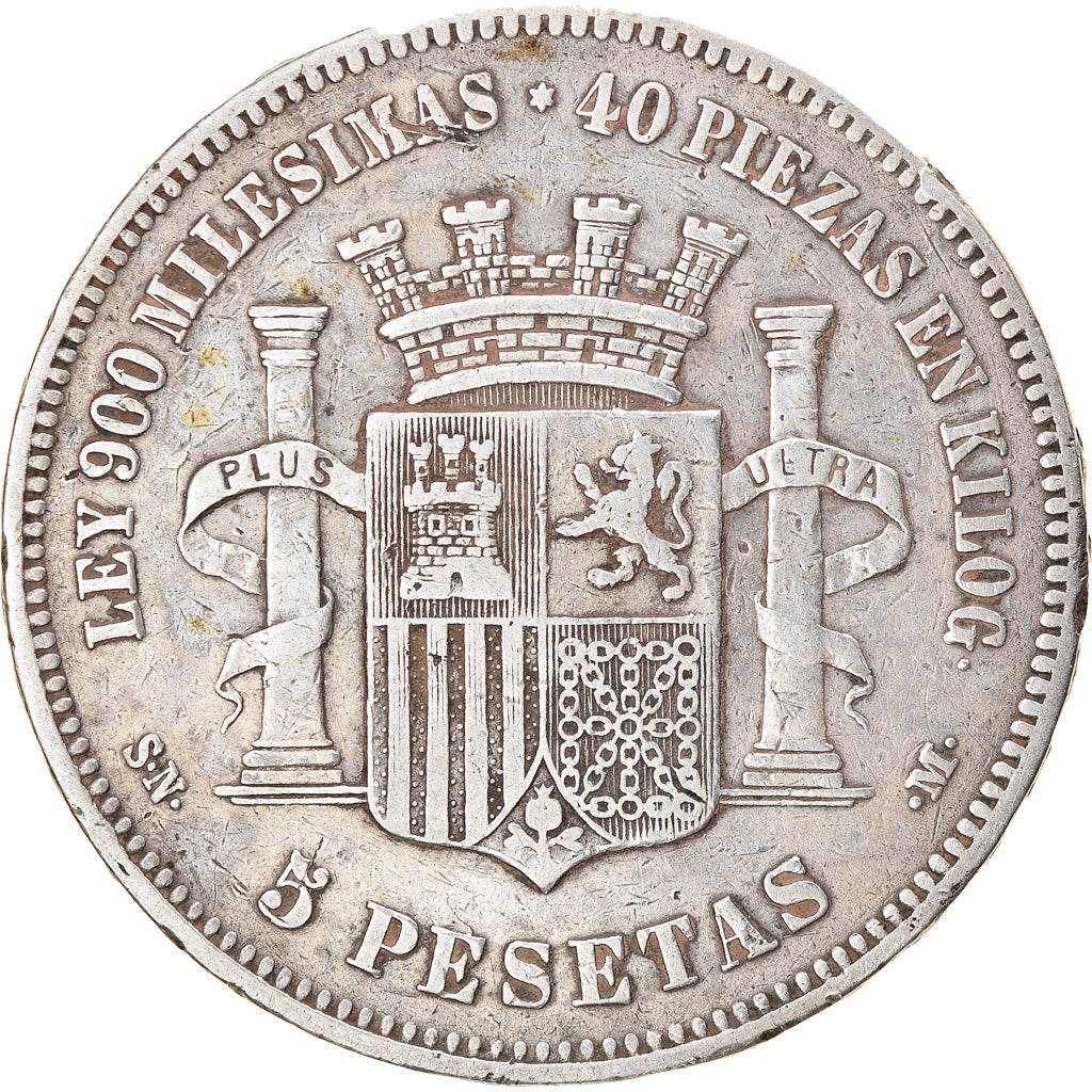 Coin, Spain, Provisional Government, 5 Pesetas, 1870, VF(30-35), Silver, KM:655