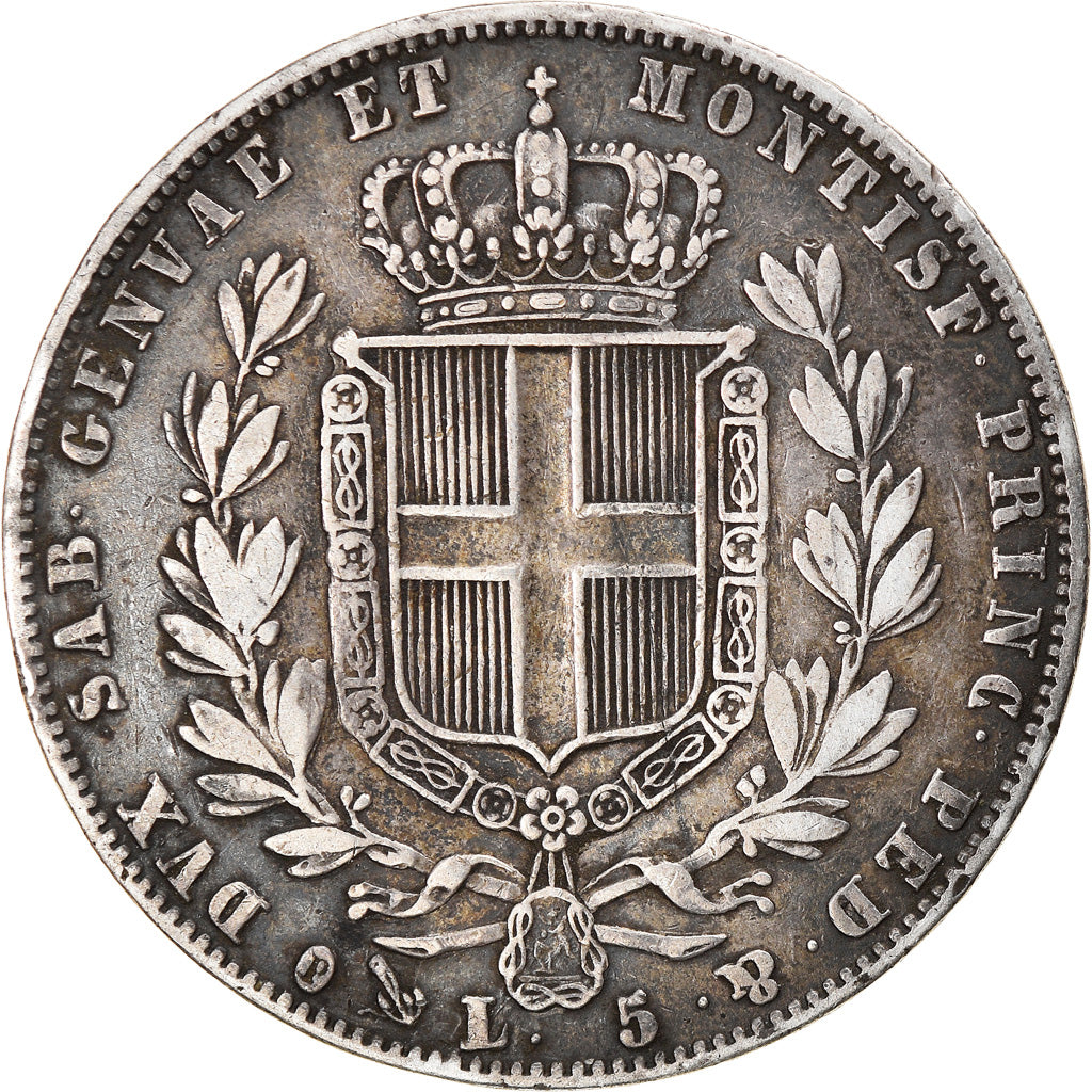 Coin, ITALIAN STATES, SARDINIA, Carlo Alberto, 5 Lire, 1848, Genoa, VF(30-35)