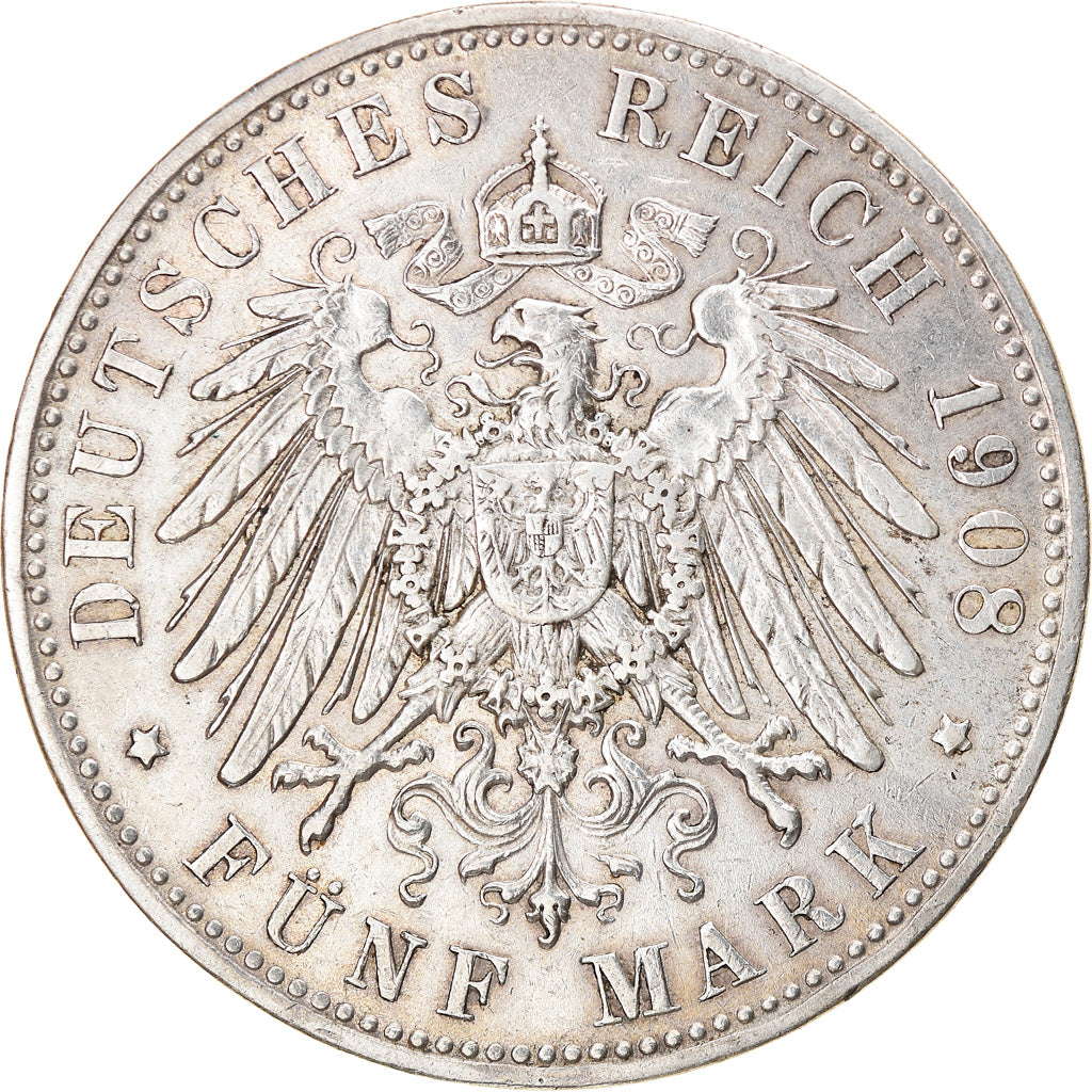 Moneda, Estados alemanes, BAVARIA, Otto, 5 Mark, 1908, Munich, MBC, Plata
