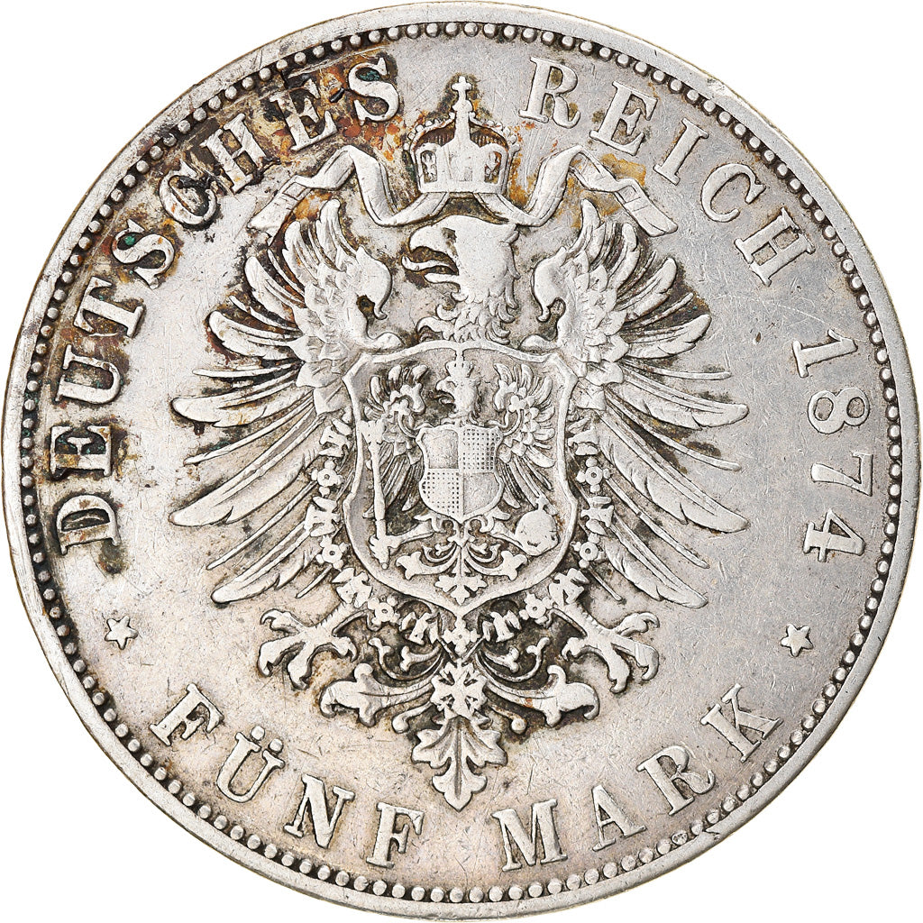 Coin, German States, BAVARIA, Ludwig II, 5 Mark, 1874, EF(40-45), Silver, KM:896