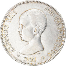 Coin, Spain, Alfonso XIII, 5 Pesetas, 1891, EF(40-45), Silver, KM:689