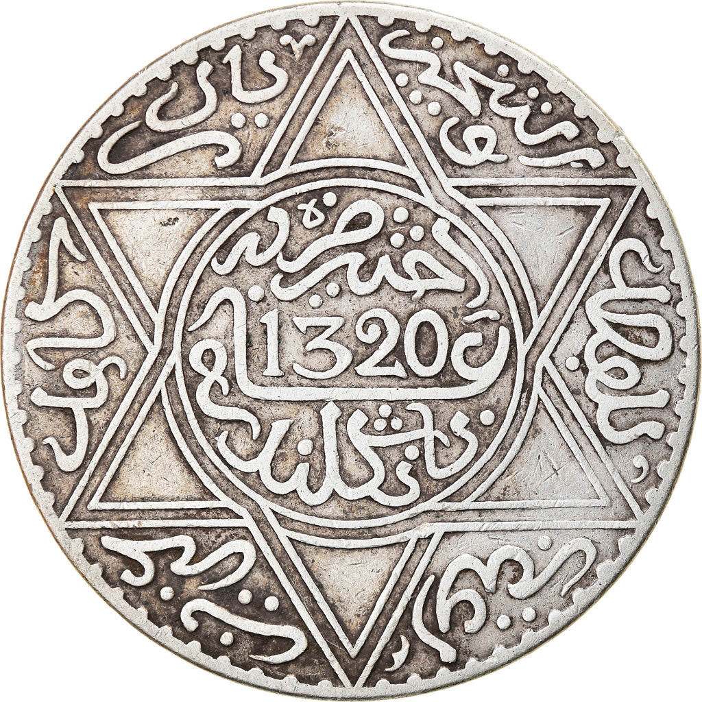 Coin, Morocco, 'Abd al-Aziz, Rial, 10 Dirhams, 1902/AH1320, EF(40-45), Silver