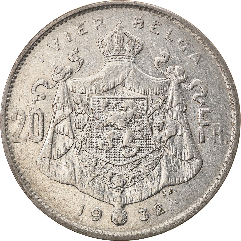 Coin, Belgium, 20 Francs, 20 Frank, 1932, VF(30-35), Nickel, KM:102