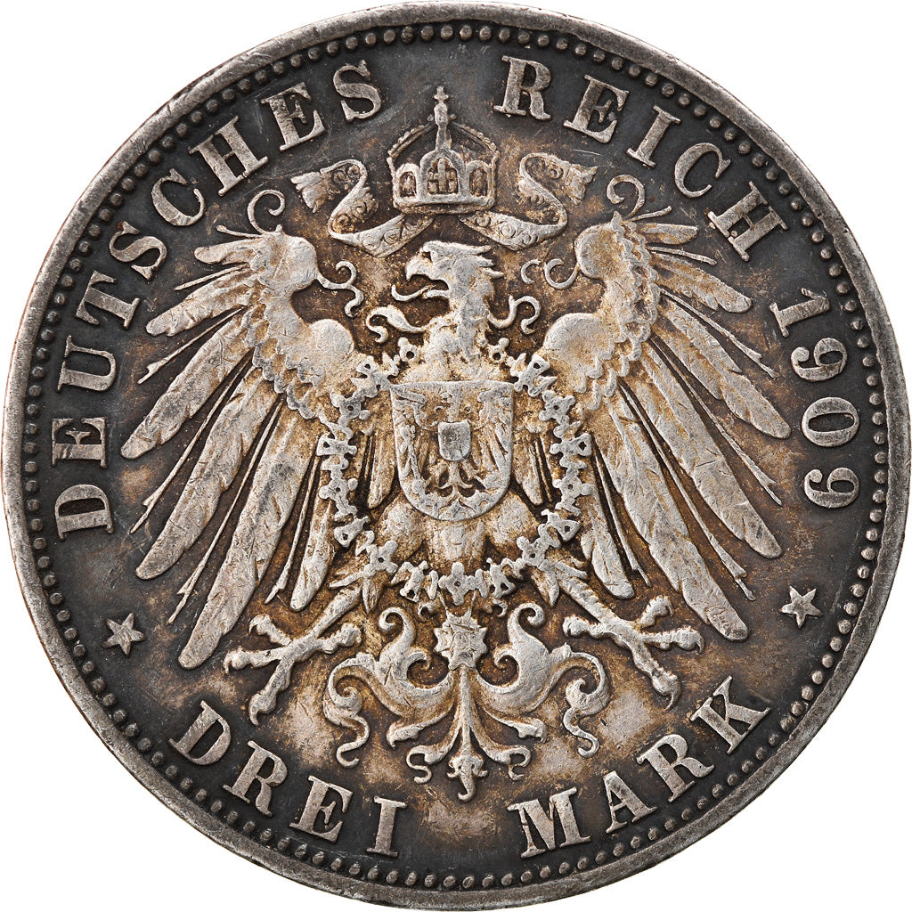 Moneta, Stati tedeschi, PRUSSIA, Wilhelm II, 3 Mark, 1909, Berlin, BB, Argento