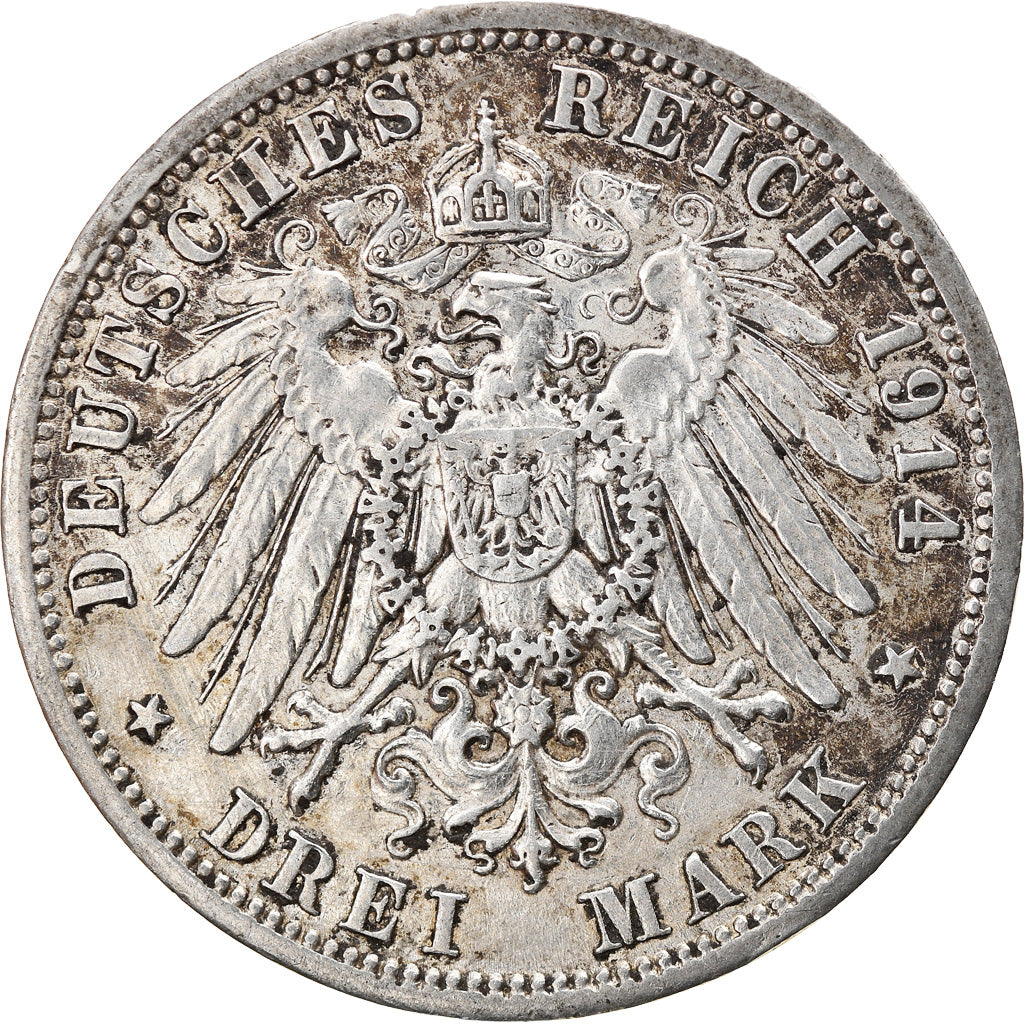 Coin, German States, PRUSSIA, Wilhelm II, 3 Mark, 1914, Berlin, EF(40-45)