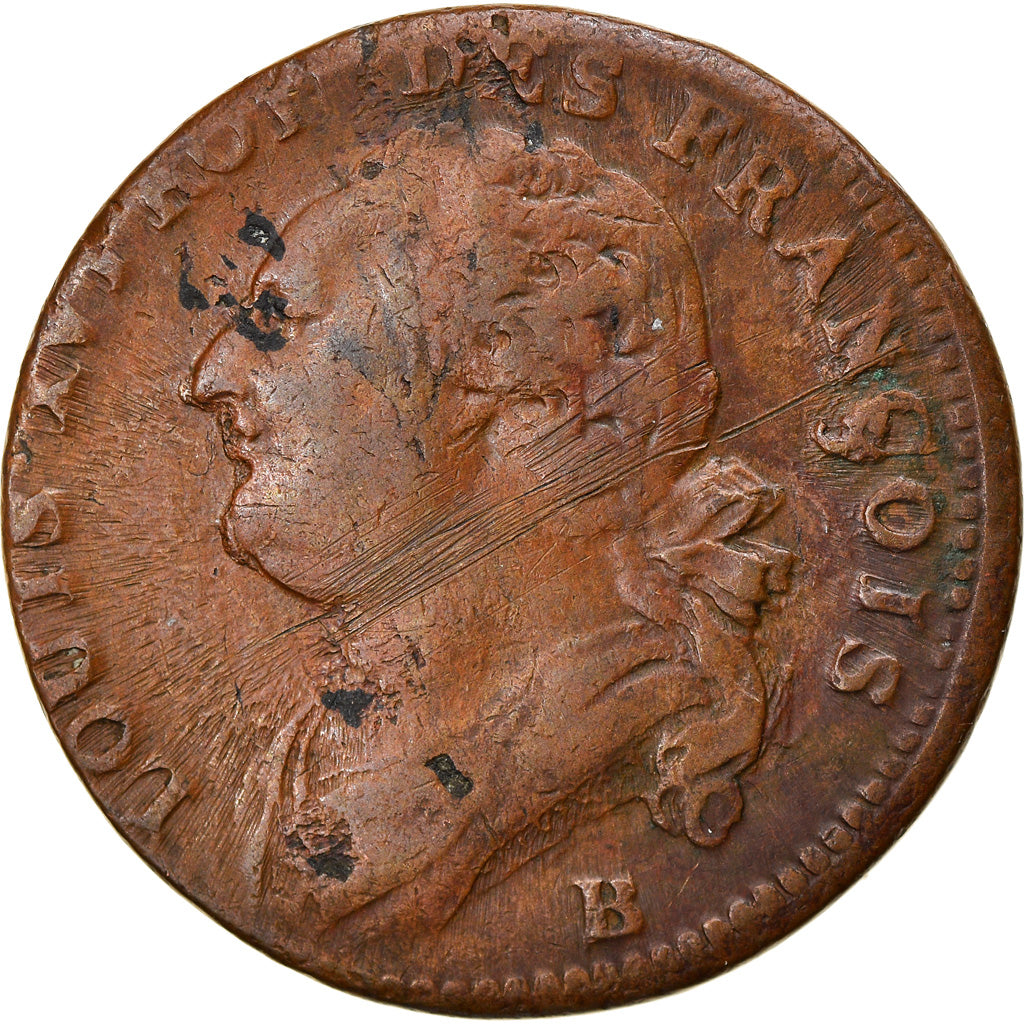 Monnaie, France, Louis XVI, 12 Deniers, 1792, Rouen, TB+, Bronze, Gadoury:15